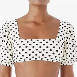 KATE SPADE | Cropped Polka Dot Sleeve Bikini Swimsuit Top Black Off White | XL